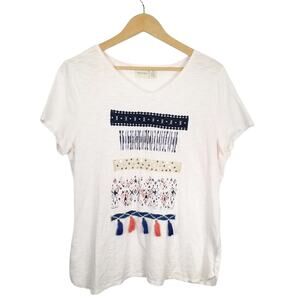 Boho Embroidered Short Sleeve Tee - White